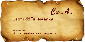 Csordás Avarka névjegykártya